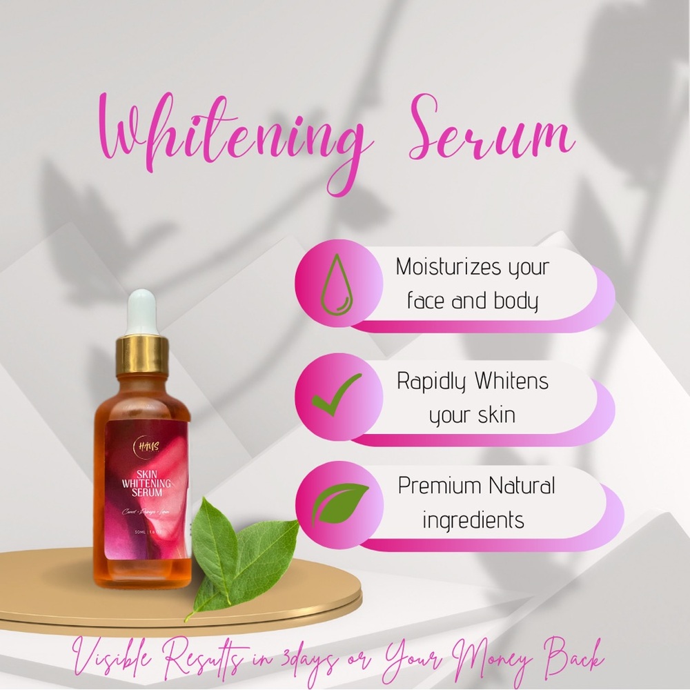 Skin Whitening Serum, fades dark spots, and lightens the skin, clears blemishes.